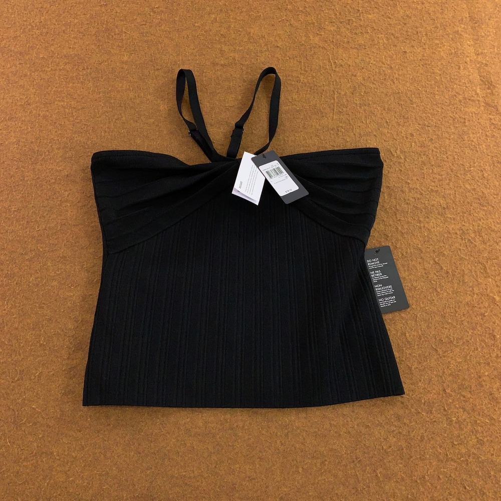 Guess Women Large Black Sofie Rib Mirage Halter Cami Top NWT